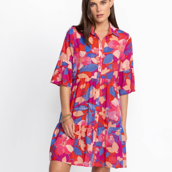 Johnny WasGiverney Gardens Tiered Floral-Print Shirtdress